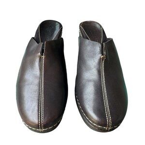 Cole Haan Shoes Mules Women's Size 8B Brown Leather Split Front Block Heel